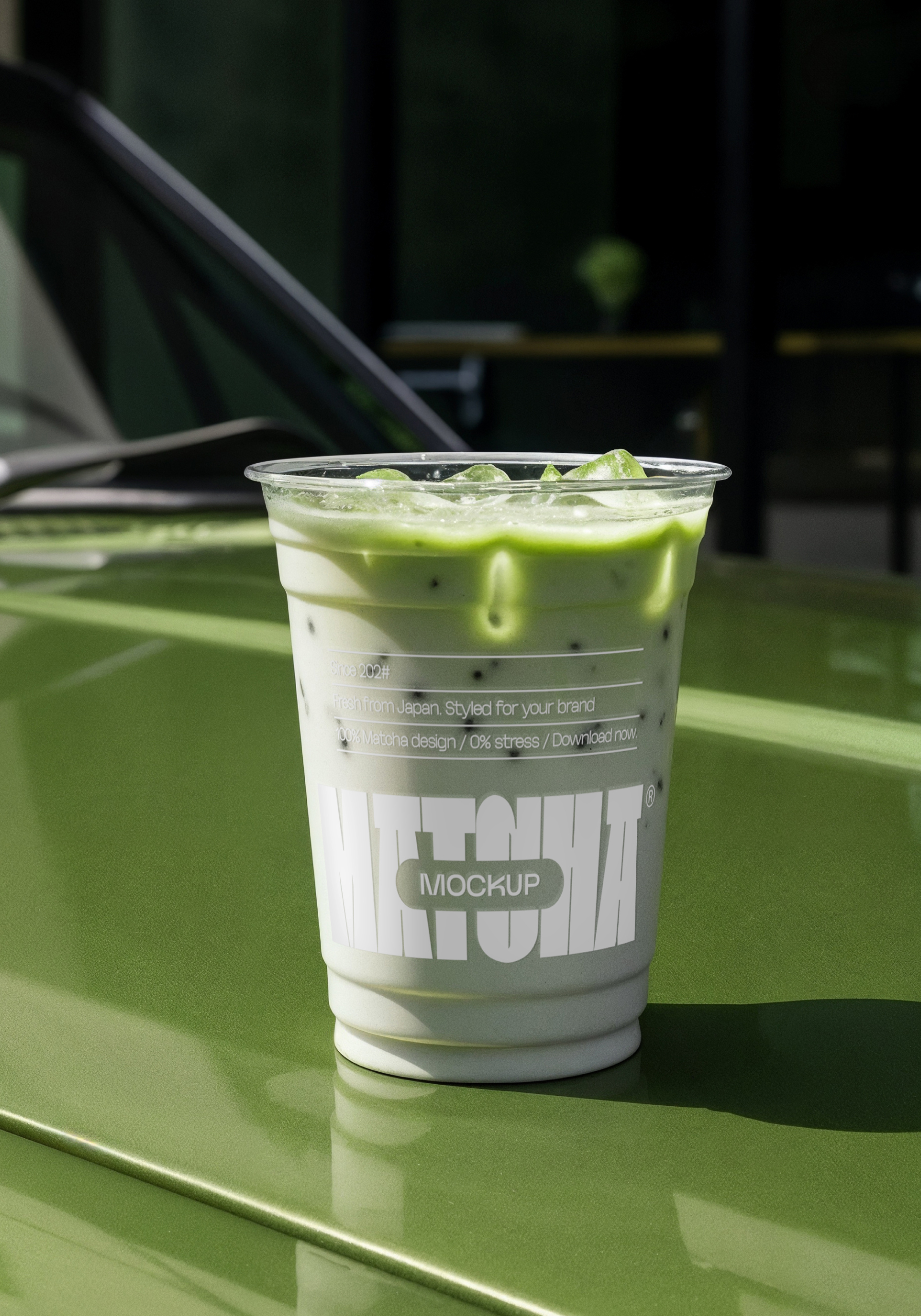 11766956 Iced Matcha Cup on Green Car Mockup - Image 1
