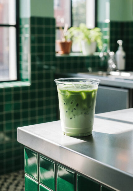 Iced Matcha Latte Clear Cup Counter